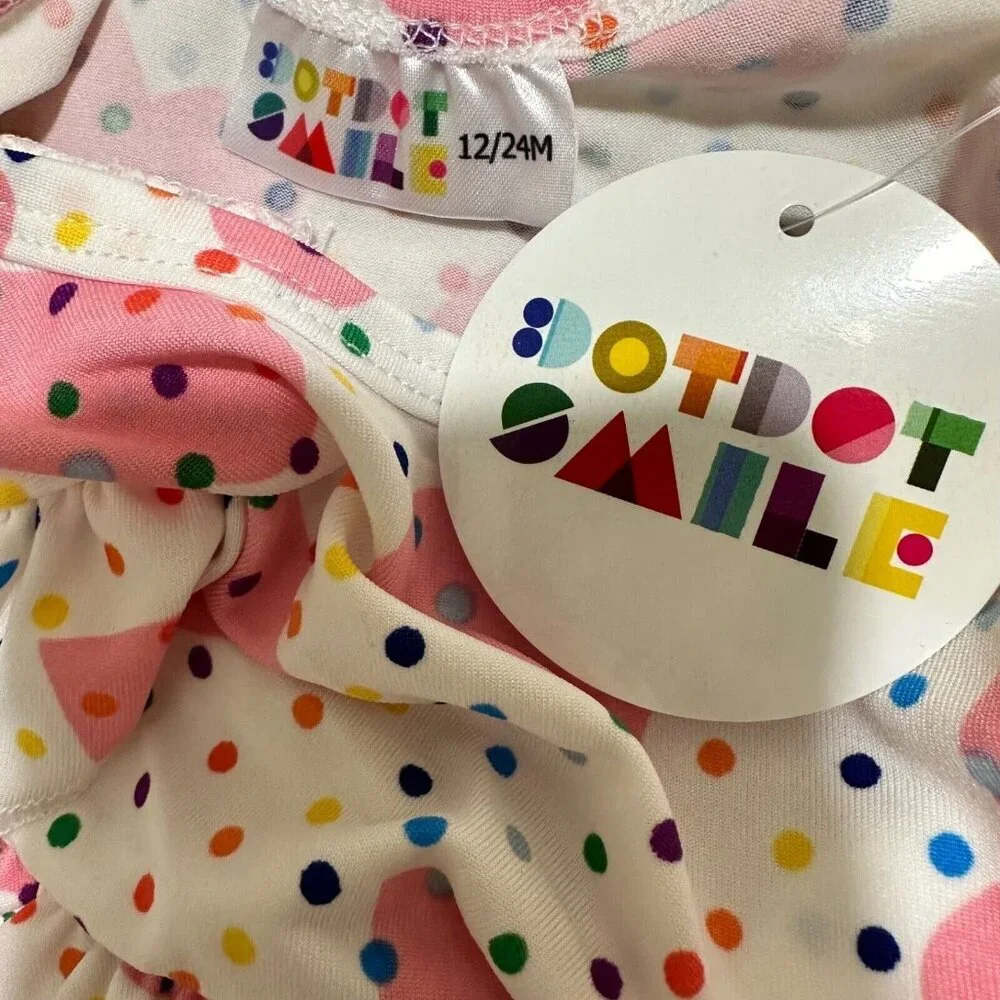 Dot Dot Smile Size 12/24M Empire Dress Pink Heart Polka Dot Flutter Sleeve Twirl